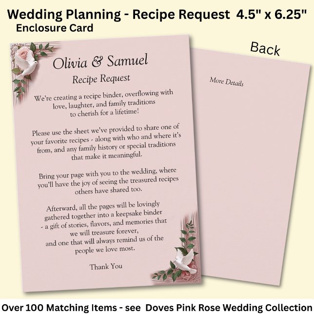 Recipe Request - Pink Roses & Doves Wedding Enclosure Card (Creator Uploaded)