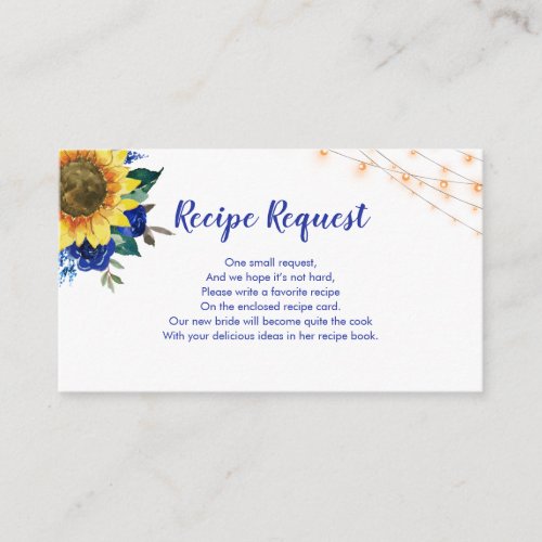 Recipe Request Sunflower Blue Rose Enclosure Card
