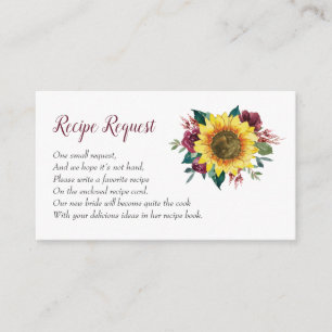 Recipe Request Sunflower Burgundy Rose Enclosure Card