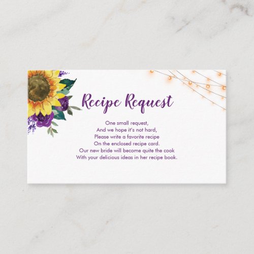 Recipe Request Sunflower Purple Rose Enclosure Card