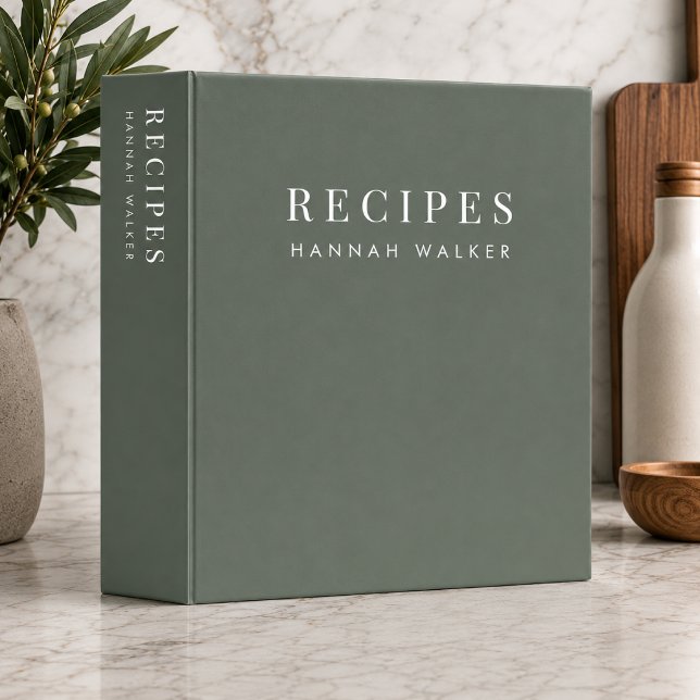 Recipe Ring Binder | Minimal Elegant Green Recipes (Modern custom cookbook binder for heirloom recipes, gifting, and everyday kitchen use)