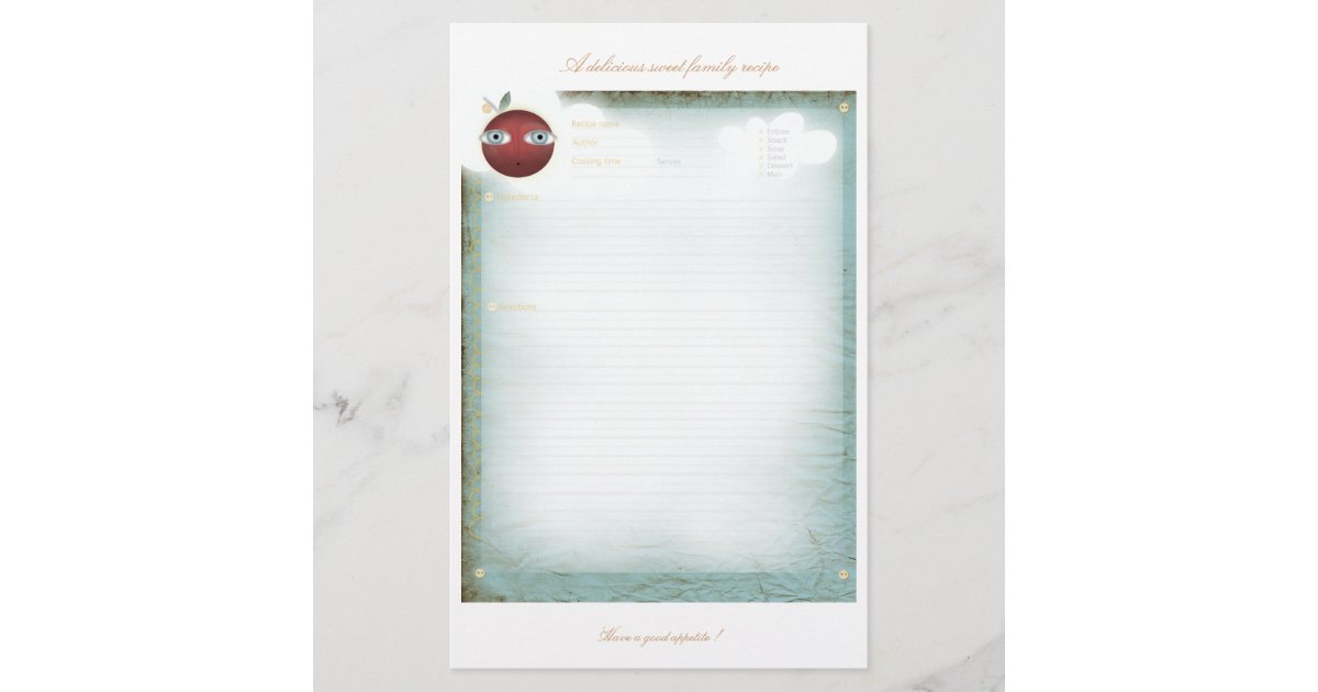 Recipe Sheets Cooking Kitchen Printable Stationery | Zazzle