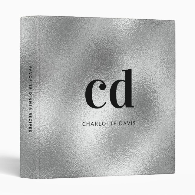 Recipe silver monogram name cookbook 3 ring binder (Front/Spine)