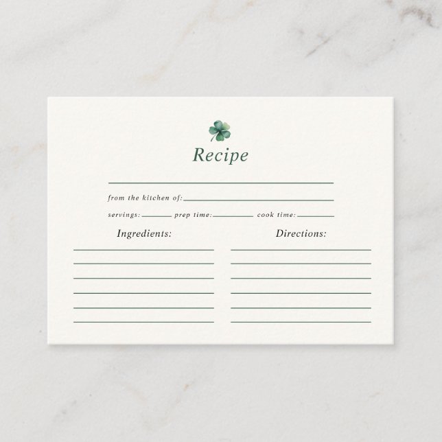 Recipe St. Patricks Day Bridal Shower Enclosure Card (Front)