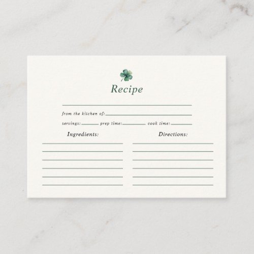 Recipe St Patricks Day Bridal Shower Enclosure Card