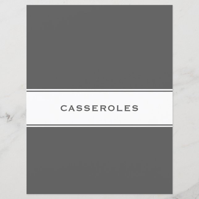 Recipe Subject Divider | Casseroles | Gray & White (Front)