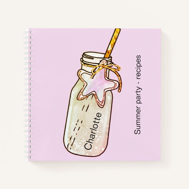 Recipe summer party blush pink jar bottle name notebook (Front)