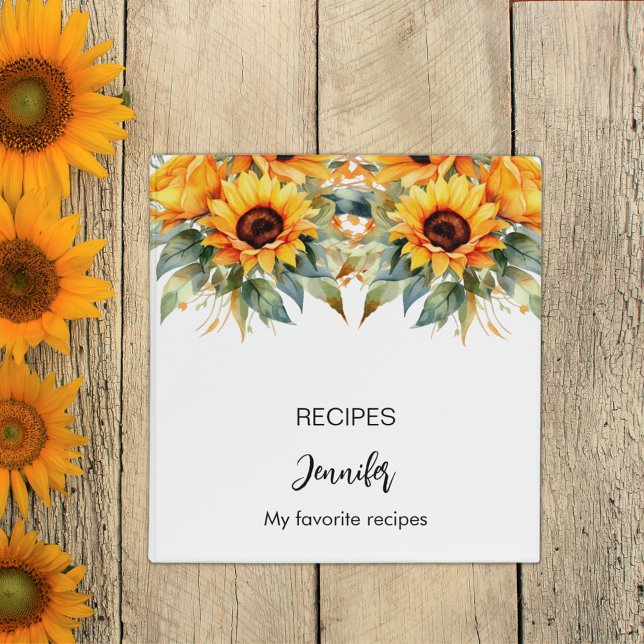 Recipe sunflowers watercolor name 3 ring binder (Creator Uploaded)