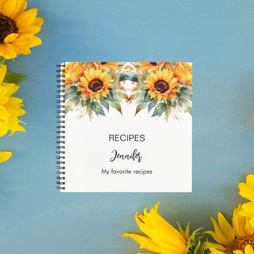 Recipe sunflowers watercolor name notebook