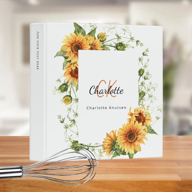 Recipe Sunflowers wreath greenery monogram 3 Ring Binder (Creator Uploaded)