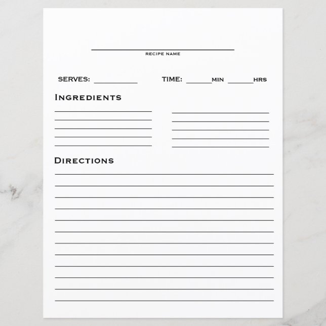 Recipe Template (Back)