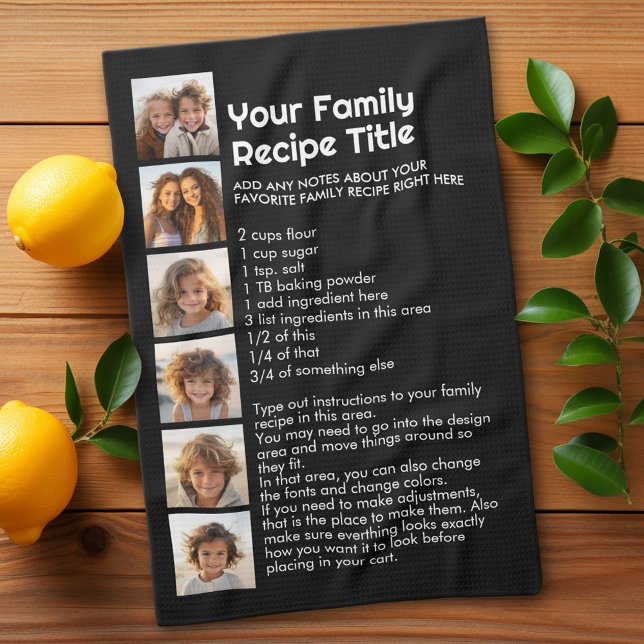 Recipe Template for Family Recipe and Photos Kitchen Towel (Custom Kitchen Towel with Photo Collage and Family Recipe)