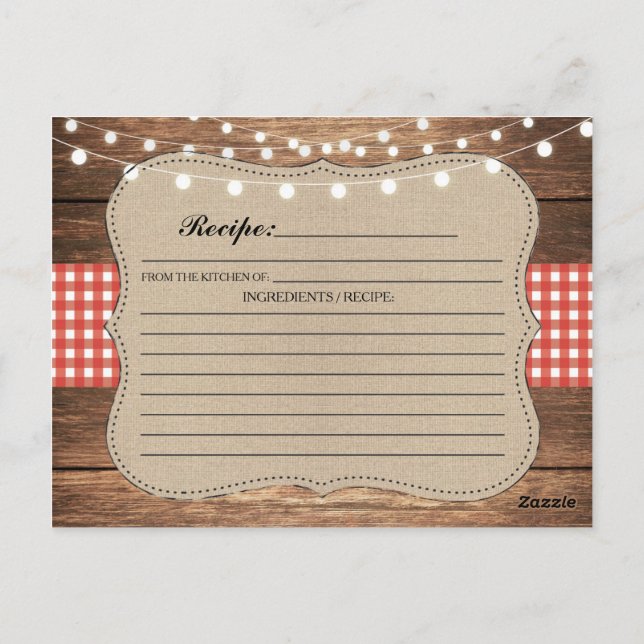 Recipe Wedding Bridal Party Cards Red Check (Back)
