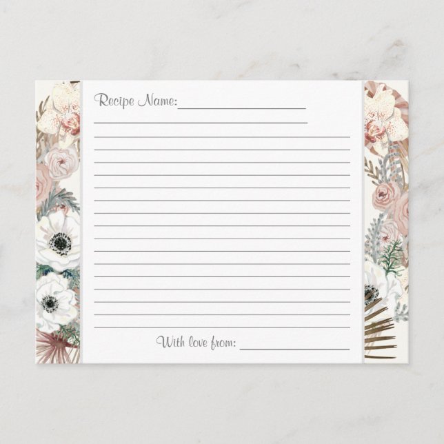 Recipe White Floral Neutral Tropical Palm Greenery Postcard (Front)
