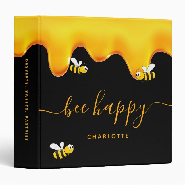 Recipes Black bee happy bumble bees sweet honey 3 Ring Binder (Front/Spine)