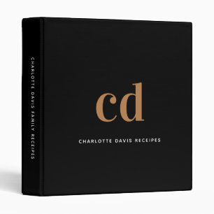 Recipes black gold monogram modern cookbook 3 ring binder