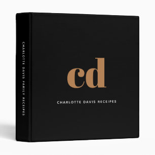 Recipes black gold monogram modern cookbook 3 ring binder