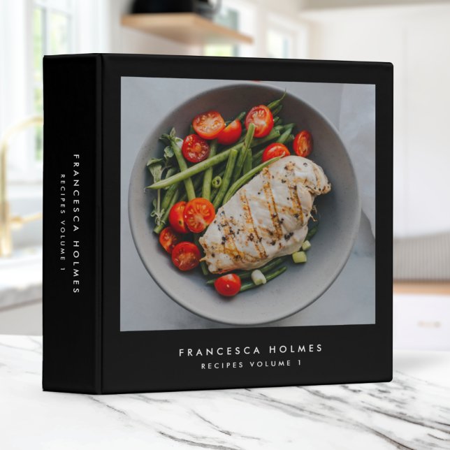 Recipes Black Modern Stylish Photo 3 Ring Binder (Creator Uploaded)