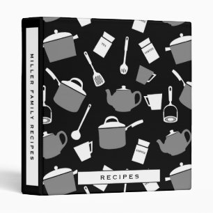Recipes Black White & Gray Kitchen Pattern 3 Ring Binder