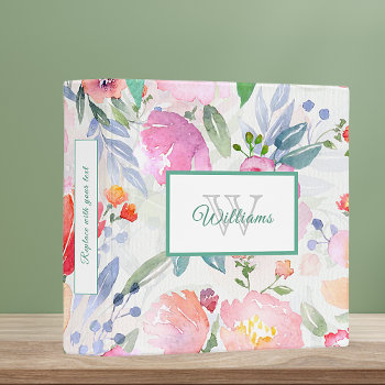 Recipes Blush Pink Florals Family Name 3 Ring Binder by Thunes at Zazzle