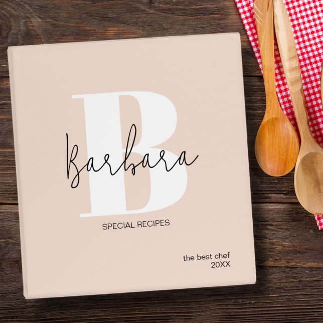 Recipes Blush Pink Modern Minimalist Monogram 3 Ring Binder (Creator Uploaded)