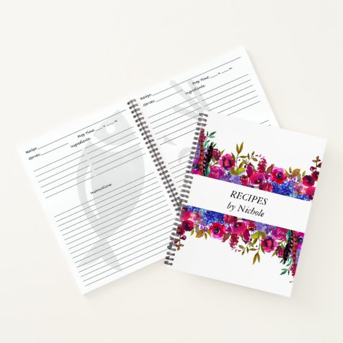 Recipes Bright Bold Flowers Pretty Personalized Notebook