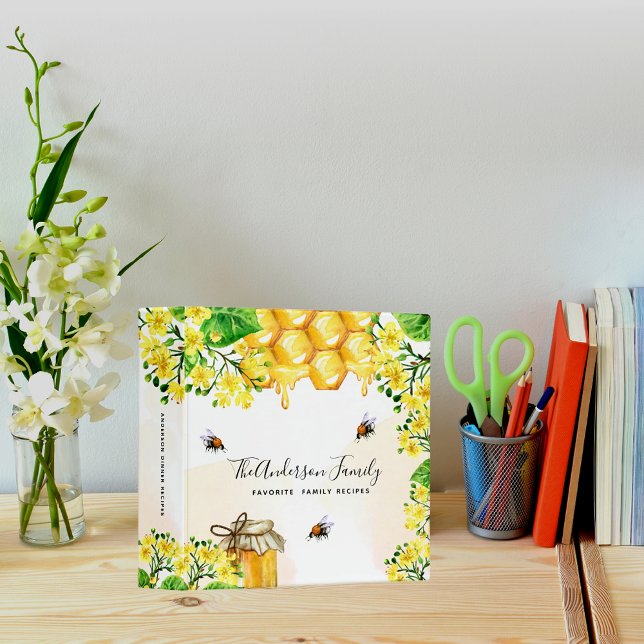 Recipes bumble bees honey yellow florals monogram 3 ring binder (Creator Uploaded)