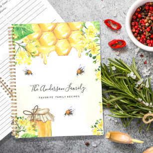 Recipes bumble bees honey yellow florals monogram notebook