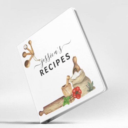 Recipes Cookbook Watercolor Monogram Kitchen 3 Ring Binder