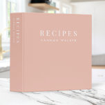 Recipes | Elegant Blush Pink Feminine 3 Ring Binder<br><div class="desc">A simple stylish custom recipe binder design in white minimalist typography on an elegant minimalist soft peachy coral blush pink background. The text can easily be personalized to make a design as unique as you are! The perfect bespoke gift or accessory! #recipes #binder</div>