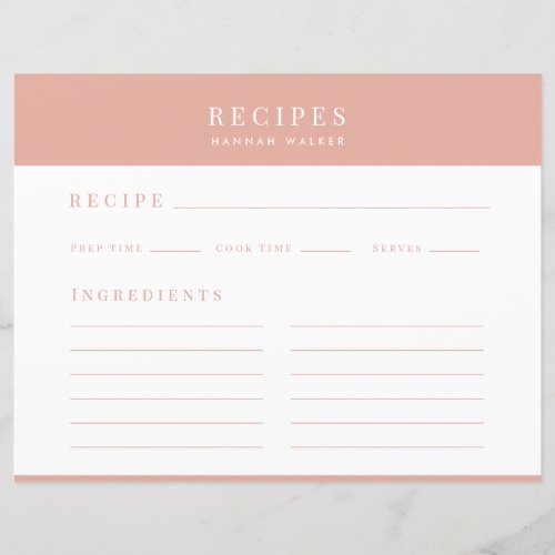 Recipes  Elegant Blush Pink Feminine Recipe Card
