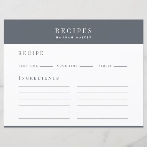 Recipes  Elegant Chic Stone Gray Recipe Card