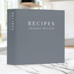 Recipes | Elegant Chic Stone Gray Sophisticated 3 Ring Binder<br><div class="desc">A simple stylish custom recipe binder design in white minimalist typography on an elegant minimalist soft charcoal stone gray background. The text can easily be personalized to make a design as unique as you are! The perfect bespoke gift or accessory! #recipes #binder</div>