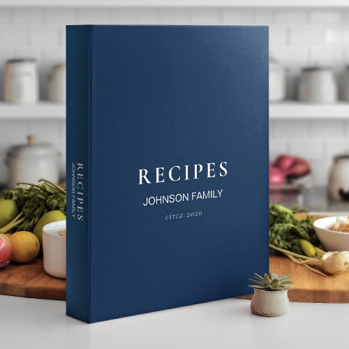 Recipes  Elegant Dark Slate Navy Blue Personal 3 Ring Binder