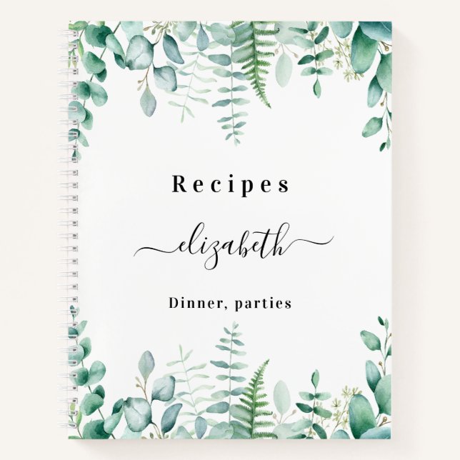 Recipes eucalyptus greenry woodland name notebook (Front)