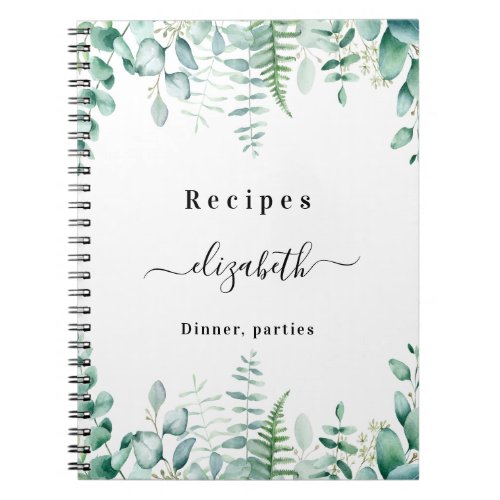 Recipes eucalyptus greenry woodland name notebook