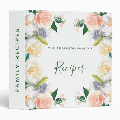 Recipes family blush florals 3 ring binder