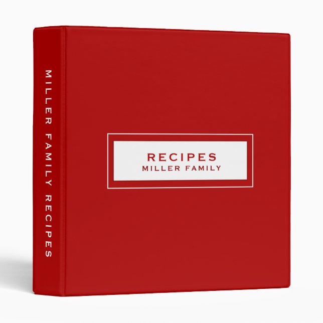 Recipes | Family Name | Red & White Recipe Binder (Front/Spine)