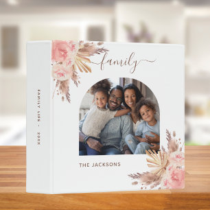 Recipes family photo pampas grass pink florals 3 ring binder