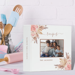 Recipes family photo pampas grass pink florals 3 ring binder