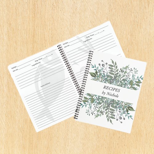 Recipes Foliage Greenery Leaves Personalized Notebook