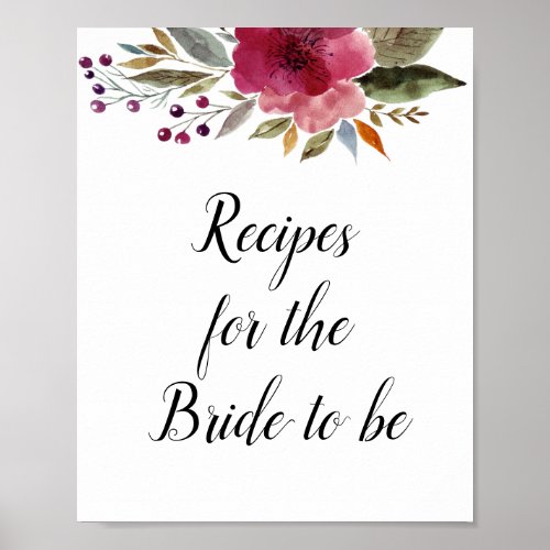 Recipes for the Bride To Be Floral Bridal Shower Poster