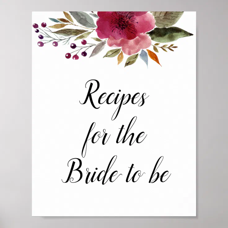 Recipes for the Bride To Be Floral Bridal Shower Poster | Zazzle