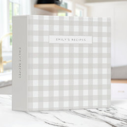 Recipes | Gingham Pattern Gray and White 3 Ring Binder