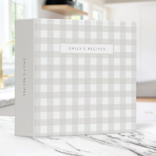 Recipes Gingham Pattern Gray and White 3 Ring Binder