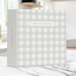 Recipes   Gingham Pattern Gray and White 3 Ring Binder
