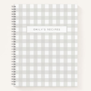 Recipes Gingham Pattern Gray and White Notebook