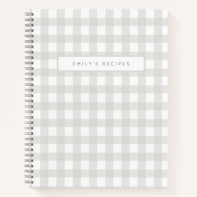 Recipes | Gingham Pattern Gray and White Notebook (Front)