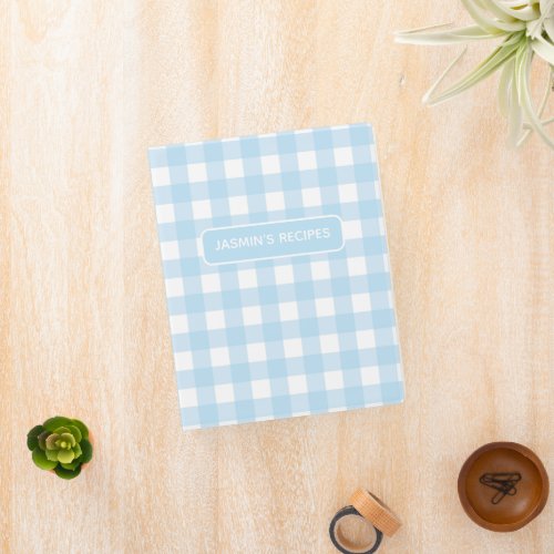 Recipes | Gingham Pattern Light blue and White Mini Binder