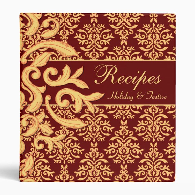 Recipes Holidays & Special Occasions Gilded Damask 3 Ring Binder (Front)